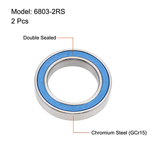 uxcell 6803-2RS Deep Groove Ball Bearings 17mm x 26mm x 5mm Double Sealed Chrome Steel Blue Cover P6(ABEC3) 2pcs - size: 17x26x5mm