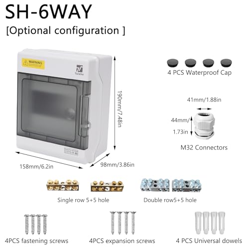6 Way Waterproof Breaker Box for Indoor/Outdoor Settings - size: 6Way