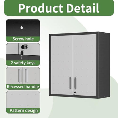 Garage Wall Cabinet Metal Storage Cabinet with Lockable 2 Doors - color: Black/Gray, style: 2 doors wall cabinet 02