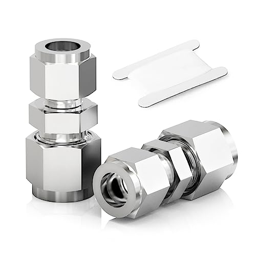 TAISHER 2PCS 304 Stainless Steel Compression Tube Pipe Fitting Connector, 1/2" Tube OD x 3/8" Tube OD Straight Adapter - size: 1/2" OD x 3/8" OD