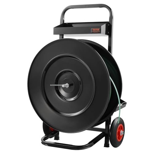 VEVOR Banding Strapping Cart, for PET/PP/Fiber Strapping Coils with 8" or 16" Core Size, Heavy Duty Strapping Dispenser, Equipped with Anti-Retreat Pulleys, Upgrade Brake System, Spacious Tray - size: 8" or 16" Core