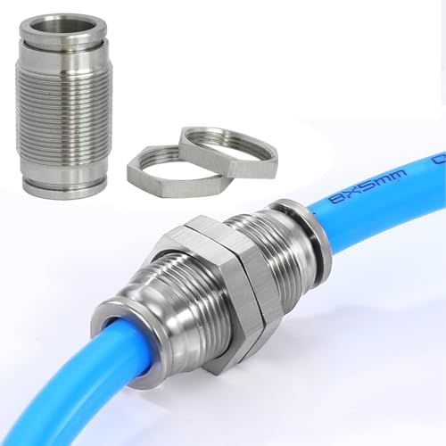 2Pcs Bulkhead Union 1/2" x 1/2" Tube OD Push to Connect Tube Fitting - size: 1/2" OD