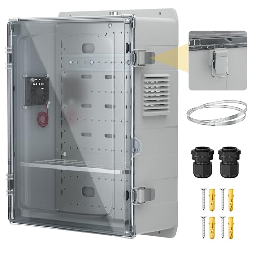 Joinfworld Outdoor Electric Enclosure Box 18.1x12.6x6.4 Waterproof - size: White Plastic Box (New Latch ＆ Size)