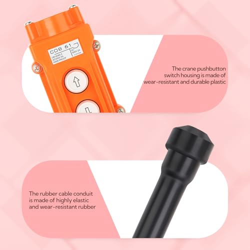 2Pcs COB61-Up-Down Crane Push Button Switch, Orange Crane Pendant Control Station Push Button Switch with Rubber Cable Barrel - size: Up-Down