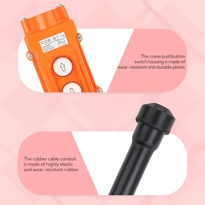 2Pcs COB61-Up-Down Crane Push Button Switch, Orange Crane Pendant Control Station Push Button Switch with Rubber Cable Barrel - size: Up-Down