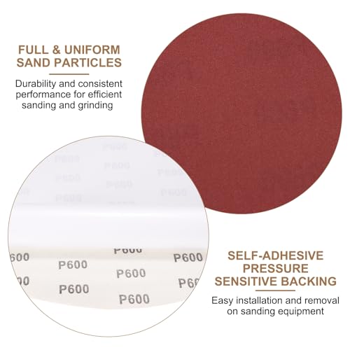 uxcell 8pcs 12-Inch PSA Sanding Discs, 600 Grits Aluminum Oxide Self Adhesive Stick Back Sandpapers, No-Hole Round Wet/Dry Sander Papers, Sand Auto Car Paint, Wood, Metal - size: 600 Grits
