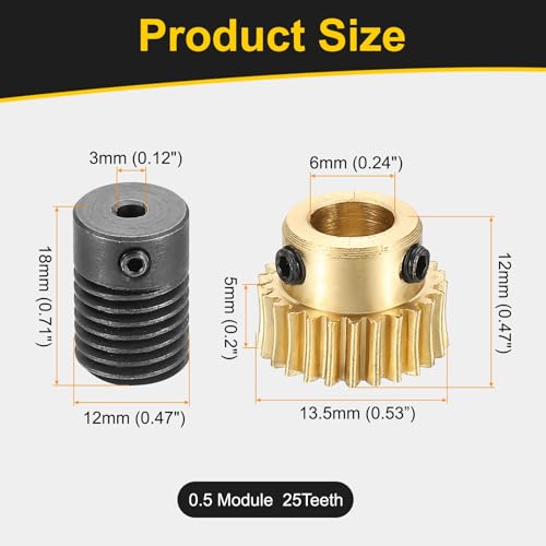 uxcell Worm Gear Set Right Rotation 25T 0.5 Module 1:25 Reduction Rate - size: Gear-6mm, Rod-3mm Bore, style: 0.5M-25T