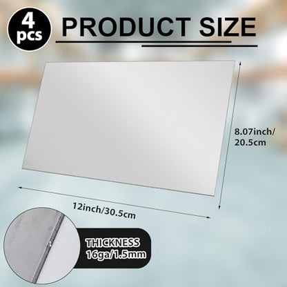 Yaocom 4 Pcs 12" x 8" 16 Gauge Sheet Metal, Cold Rolled Carbon Steel Plate