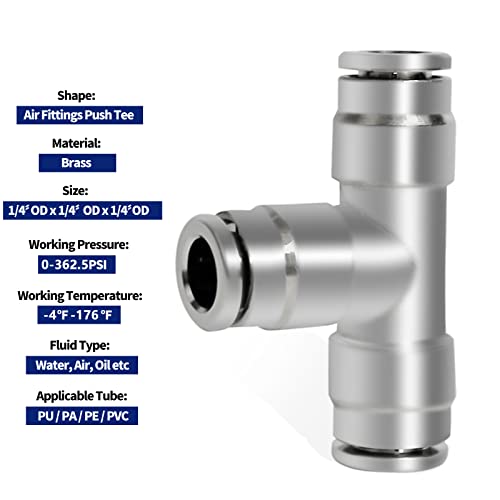 Brass 1/4" 3 Way Union Tee Push to Connect tee and Air Fittings