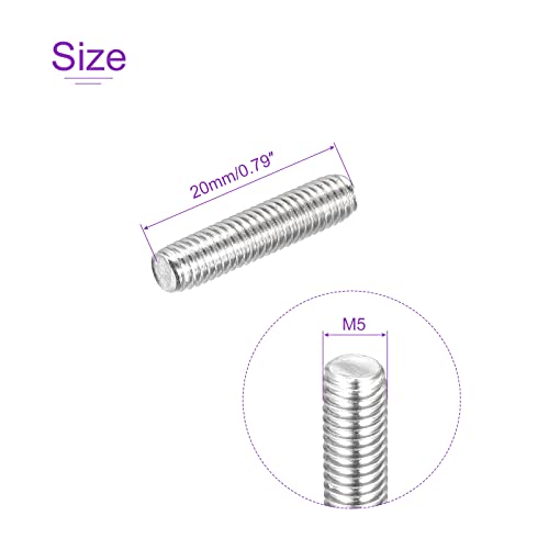 DMiotech 20 Pack M5 x 20mm Fully Threaded Rod 304 Stainless Steel Right Hand Threads Rod Bar Studs Clamps and U-Bolts - size: M5 x 20mm