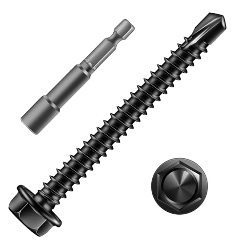 #8 x 2 Inch Self Drilling Screws (108Pcs) Hex Washer Head 410 Stainless Steel Self Tapping Screws for Metal Sheet Metal Screws Black Oxide with Hex Socket Included - color: Black, size: #8 x 2"