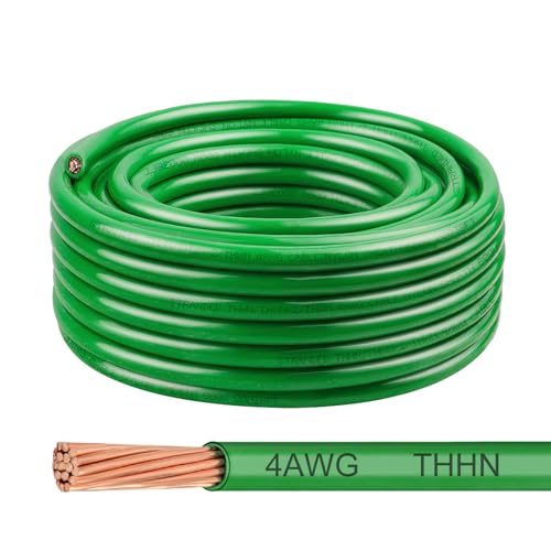 THHN Wire 4 Gauge 50 FT, 4 AWG Stranded OFC Copper Electrical Building Wire with Nylon Jacket PVC Insulation, Rated 600V for Residential, Industrial, CNC, Ground (4 Gauge, Green) - color: Green, size: 4 AWG 50FT