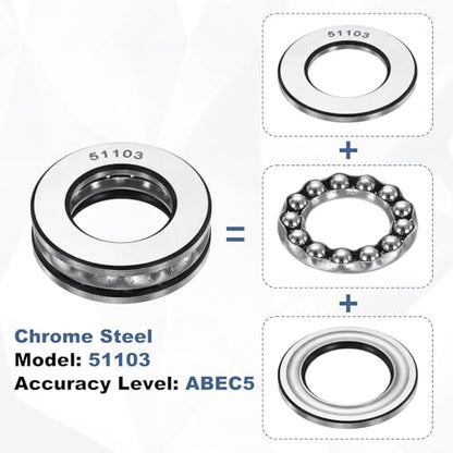 uxcell 2Pcs Thrust Ball Bearings, 17mm Bore 30mm OD 9mm Thick 51103 ABEC5 - size: 51103 17mm x 30mm x 9mm