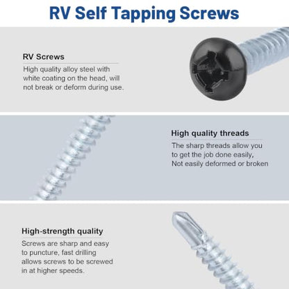 Pan Head Metal RV Screws Black #8 X 5/8" - 100 Pcs - size: #8x5/8"