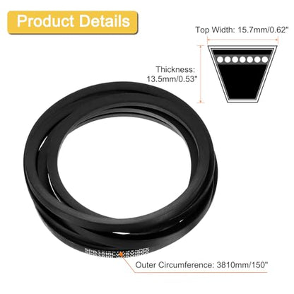 uxcell 5V1500 V-Belt, Classic Wrapped Rubber V-Belt 150" Outside Circumference x 0.62" Width x 0.53" Height for Industrial Machinery Equipment, Black - size: 5V1500
