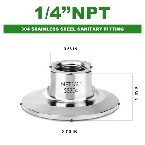 TAISHER 2PCS 1.5" Tri Clamp to 1/4" NPT Female 304 SS Sanitary Fitting - size: 1/4" FNPT