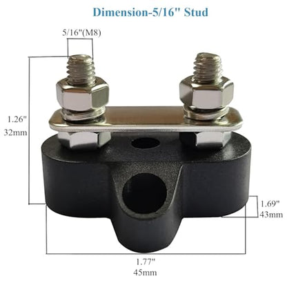 YSIL 5/16"(M8) Power Distribution Block 12V 250A Dual Stud Bus Bar - size: 5/16", style: Dual Stud