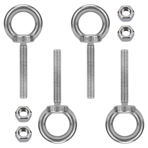 4 Pack M10 Eye Bolts, 2" Thread Stainless Steel with Nuts - size: M10*50