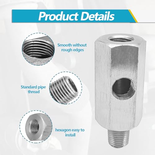 Stainless Steel Oil Pressure Sensor Adapter, With 1/8 NPT tee Oil Pressure Gauge Fitting Turbo Supply Feed line Connector for Turbo Supply Feed Line/Oil Pressure Gauge