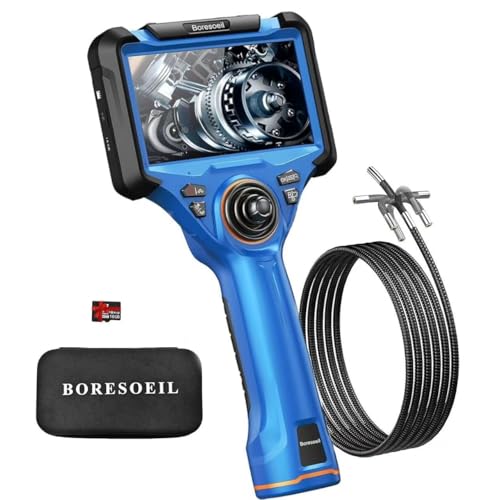 360° Articulating Borescope with 0.25 in Slim Probe, 5" HD 4-Ways Industrial Endoscope Camera with Light, Articulated Flexible Snake Camera for Plumbing & Machinery Inspection