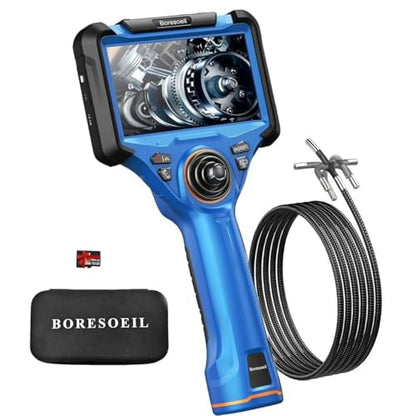 360° Articulating Borescope with 0.25 in Slim Probe, 5" HD 4-Ways Industrial Endoscope Camera with Light, Articulated Flexible Snake Camera for Plumbing & Machinery Inspection