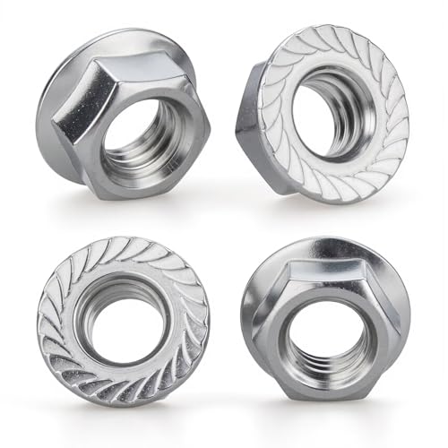 50 pcs 3/8"-16 Serrated Flange Hex Lock Nuts, 304 Stainless Steel 18-8 Full Thread Locknuts for Outdoor Furniture, Industrial Machinery, Automotive Repair & DIY Projects with Bright Finish - size: 3/8"-16