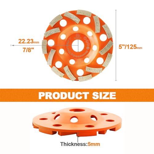 Diamond Grinding Wheels 5 inch - BRSCHNITT Diamond Wheel Cup for Grinding/Polishing/Cleaning Surface Concrete,Granite,Marble,Masonry Brick,Cement,Stone Aobor 7/8"-5/8". - size: 5"(125mm)Single row