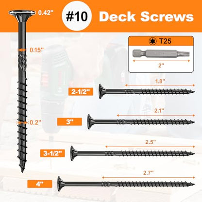 #10 x 3” Deck Screws, 108Pcs Star Drive Wood Screws - color: Black, size: 3 Inch