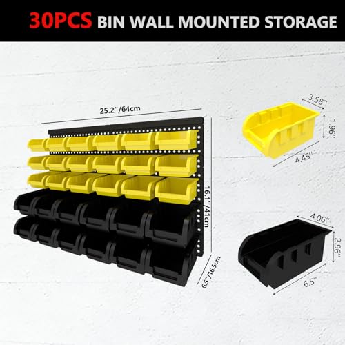 30Pcs Plastic Wall Mounted Storage Bins Parts Rack Nuts And Bolt Bins Organizer For Shop Garage for Screws, Nuts, Bolts, Nails, Beads, and Small Hardware Parts(YELLOW+BLACK, 30) - color: Yellow+Black, size: 30