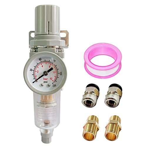 1/4" NPT Air Filter Pressure Regulator Combo Water Separator for Air Compressor Line Semi-Auto Drain 5 Micron Brass Element 0-150 psi Gauge - size: 1/4" NPT