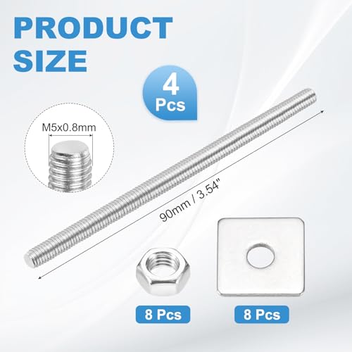 MECCANIXITY 4Set M5x90mm Fully Threaded Rod Threaded Rods Bar Studs - size: M5x90mm