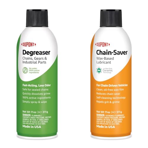 DuPont Motorcycle Chain Cleaner & Lubricant Bundle - Degreaser for Chains, 11 Oz & Teflon Chain-Saver Dry Lubricant, 11 Oz