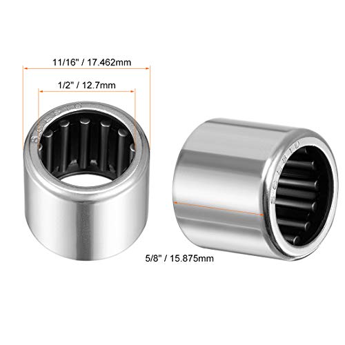 uxcell SCE810 Needle Roller Bearings, Drawn Cup Open End, 1/2-inch Bore 11/16-inch OD 5/8-inch Width 12300N Static Load 8800N Dynamic Load 5pcs - size: 1/2x11/16x5/8"