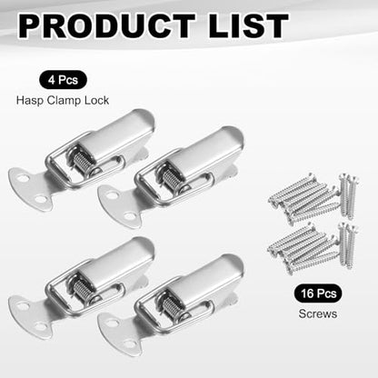 PATIKIL 4 Pcs Stainless Steel Spring Loaded Toggle Latch, 1.4" Tool Box Catch Hasp Clamp Lock with Mounting Screws for Cabinet Door Barn Wooden Case Chest - size: 1.4"
