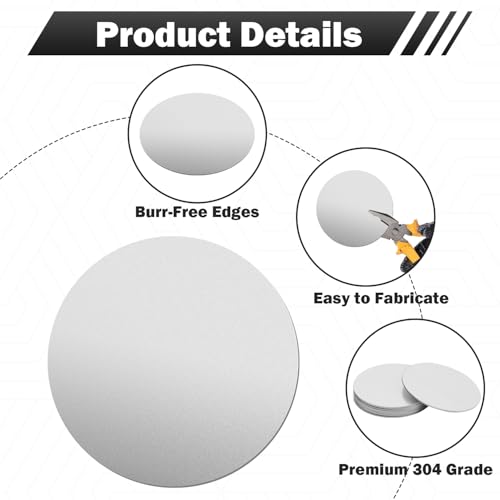 2Pcs 304 Stainless Steel Disc, 8"(200mm) Diameter, 0.5mm Thickness Round Metal Circle Blanks, Flat Sheet Plate for Crafts, DIY Projects, Stamping, Engraving and Industrial Use - size: Thickness:0.5mm, style: Dia:8" 2Pcs
