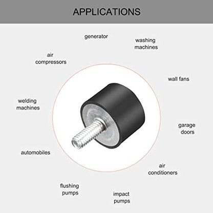 uxcell M4 Thread Rubber Mounts,Vibration Isolators,Cylindrical Shock Absorber with Studs 15mm x 10mm 8pcs - size: M4x15x10mm