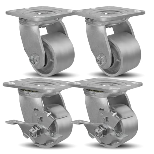SY America 3" X 2" Cast Iron Caster Wheels,Set of 4 Heavy Duty Industrial Casters, Load Capacity 2800 lbs,Perfect Toolbox Caster Wheels-2 Brake & 2 Swivel - color: 2 Brake & 2 Swivel, size: 3" Wheel