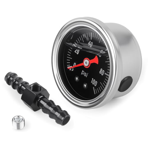 Universal 0-100psi Fuel Pressure Gauge 1/8" NPT Oil Press Gauge with 3/8" Barb Inline Fuel Pressure Gauge Fitting Adapter - size: 0-100Psi