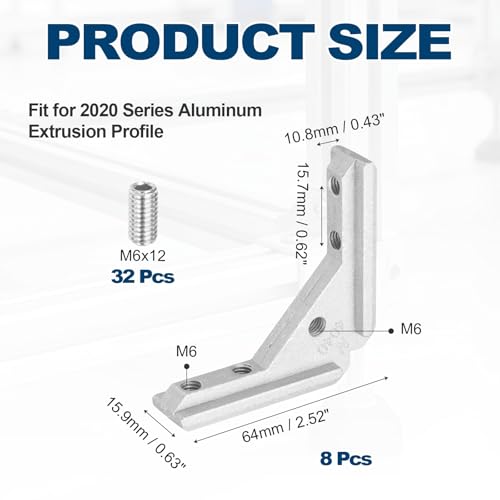 uxcell 8pcs l Shape Corner Bracket t Slot Inside Joint Angle 4040 Series - size: 40 x 40mm (4040)