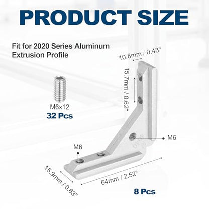 uxcell 8pcs l Shape Corner Bracket t Slot Inside Joint Angle 4040 Series - size: 40 x 40mm (4040)