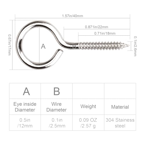 Aovchei 30pcs 304 Stainless Steel 1.57 Inches Eye Screws, Screw Hooks - color: 304, size: 1.57 Inch 30pcs