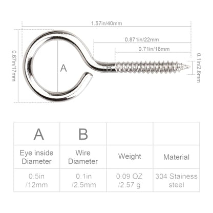 Aovchei 30pcs 304 Stainless Steel 1.57 Inches Eye Screws, Screw Hooks - color: 304, size: 1.57 Inch 30pcs