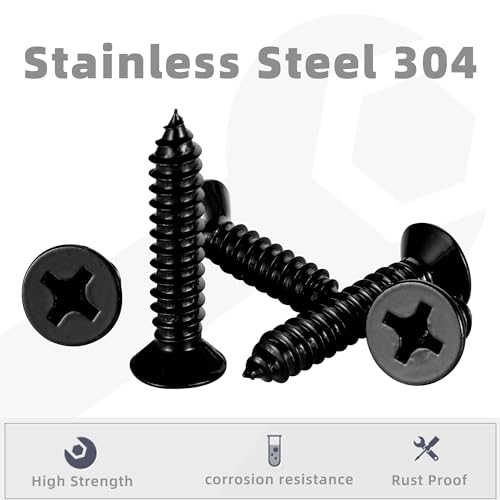 #10 x 2 Wood Screws Flat Head Fast Self Tapping Drywall Screws 18-8 Stainless Steel 304 Black Finish, 50 PCS - size: #10 x 2"