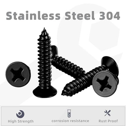 #10 x 1-1/2" Wood Screws Flat Head Fast Self Tapping Drywall Screws 18-8 Stainless Steel 304 Black Finish, 100 PCS - size: #10 x 1-1/2"