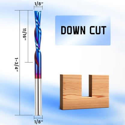 HQMaster Downcut Bit 1/8" Shank Down Cut Spiral CNC Router Bits End Mill Tungsten Carbide Milling Cutter Set 5 Pack (1/8" Cutting Diameter) - size: 1/8 in