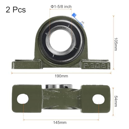 uxcell 2 Pcs UCP209-26 Pillow Block Bearings 1-5/8 inch Bore Self Alignment, Solid Cast Iron Base Mounted Chrome Steel Bearings - size: UCP209-26