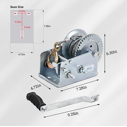 Hand Winch Boat Trailer Winch 2500lbs Heavy Duty Hook with 33ft Steel Cable, Two Way Ratchet Manual Operated Winch for Trailers ATV UTV Boat Marine - size: 2500lb with 33ft Steel Cable