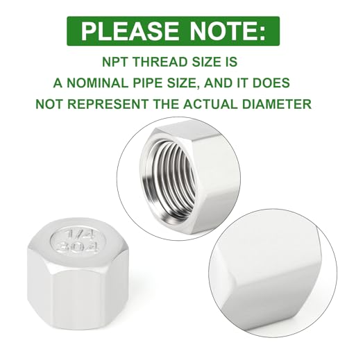 TAISHER 5Pcs 304 SS Cap Pipe Plug Socket Fitting 1/4" NPT Female - size: 1/4" FNPT(Cap)