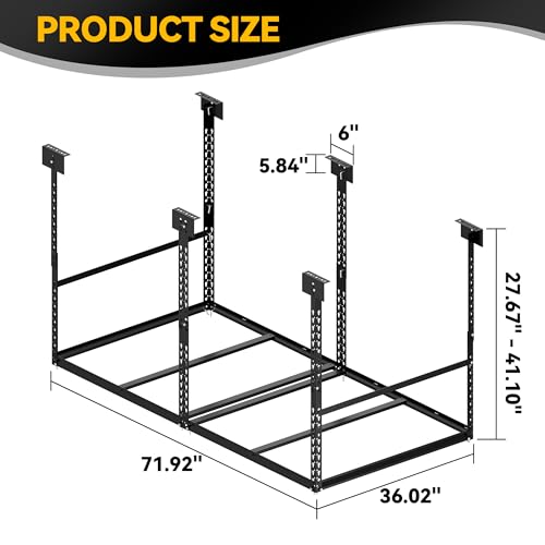 3x6 Ft Overhead Garage Storage Rack, 28-41 inch Height Adjustable Ceiling Mounted Organization Rack, 550 lbs Weight Capacity, 36"x72" Heavy Duty Space-Saving Metal Rack for Garage Storage - size: 3x6ft w/ 4 Support Bars