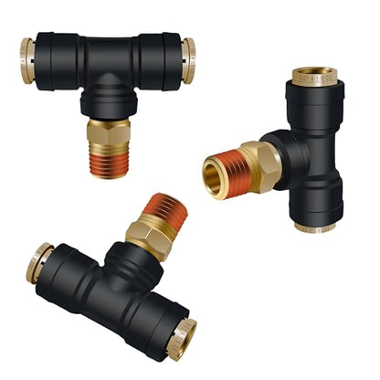DOT Air Line Quick Connect Tee Fittings 3PCS, 3/8" OD × 1/4" NPT - color: 3/8" * 3/8" * 1/4"NPT 3PCS